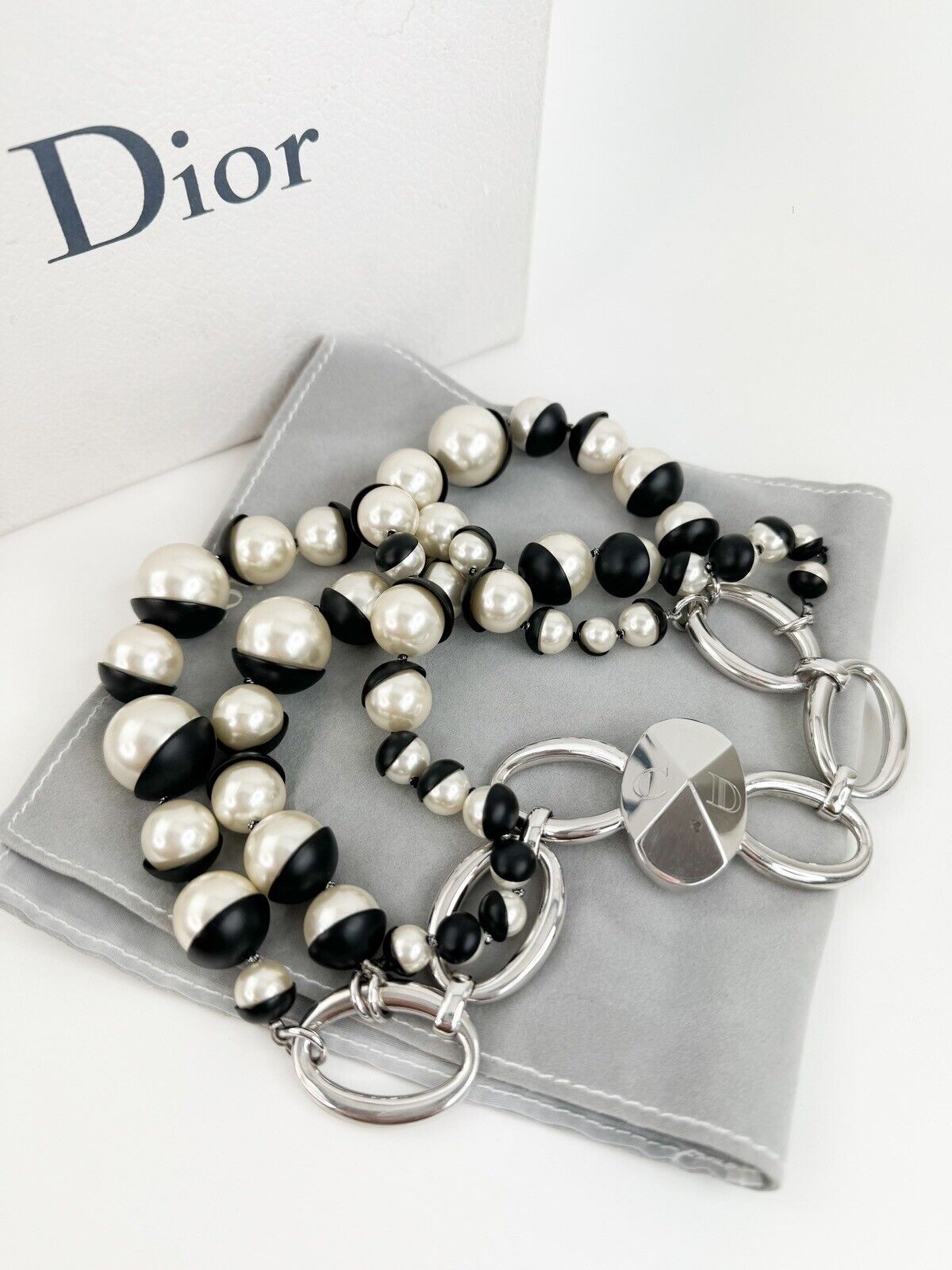 Vintage Christian Dior Necklace Mise en Dior black Tone Pearl