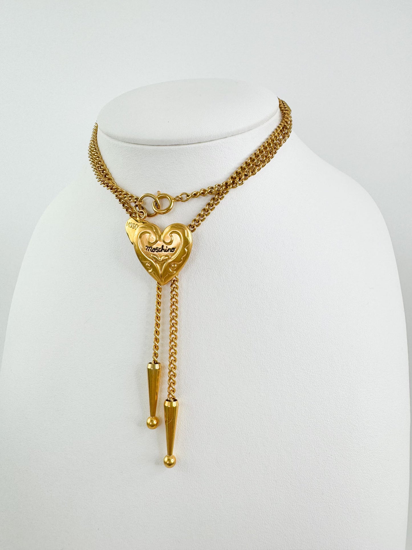 Vintage Moschino Necklace, Vintage Choker Necklace, Gold Tone Necklace, Chain Necklace, Logo Charm, Vintage Jewelry gold, Moschino Y2K