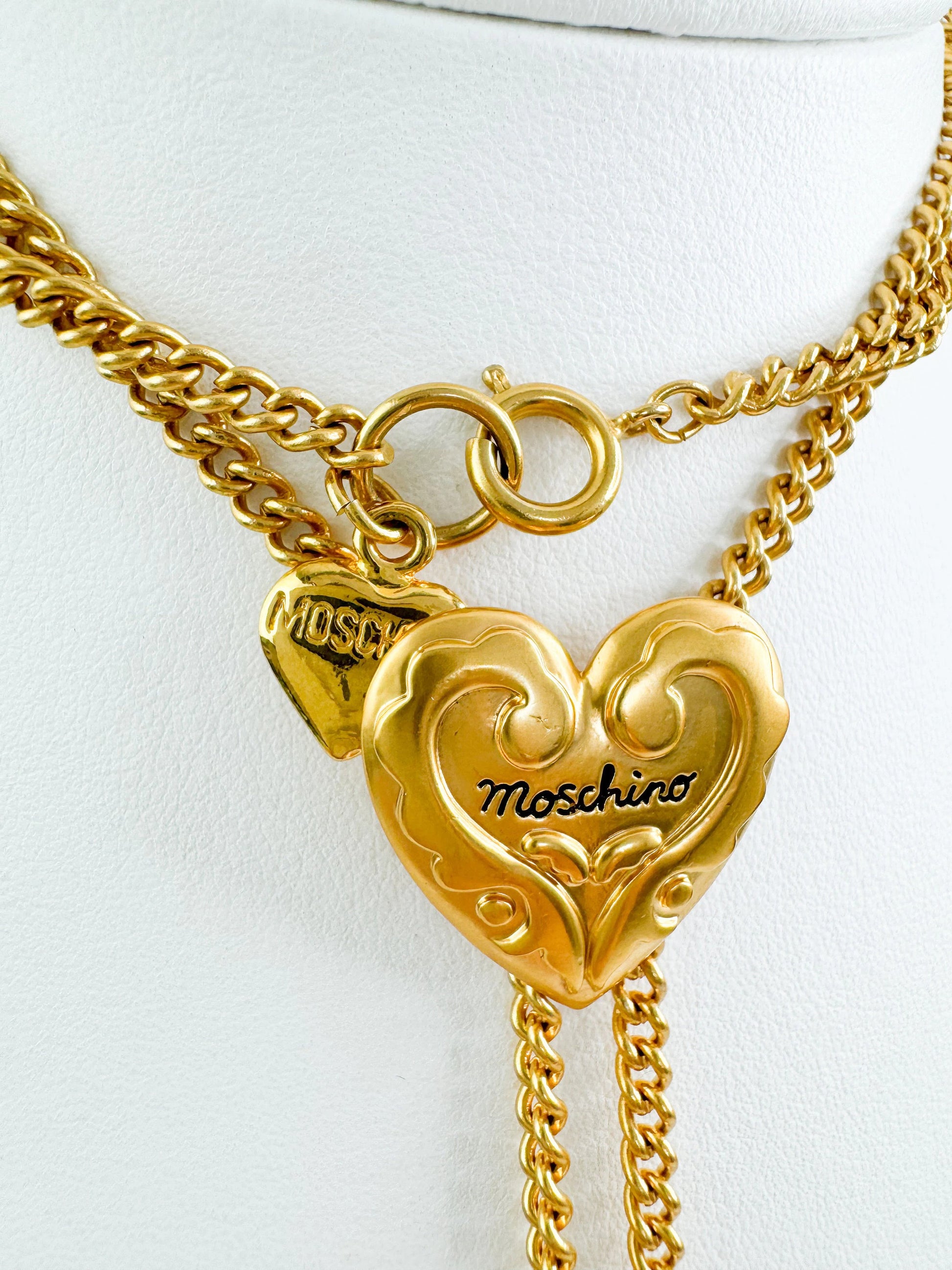 Vintage Moschino Necklace, Vintage Choker Necklace, Gold Tone Necklace, Chain Necklace, Logo Charm, Vintage Jewelry gold, Moschino Y2K