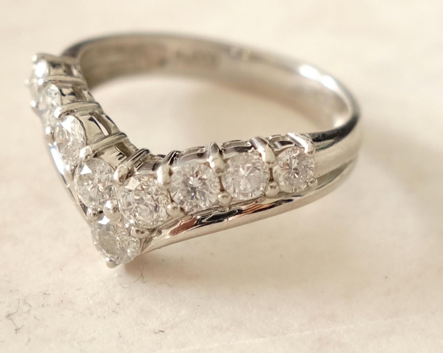 Platinum Diamond Ring 1.00 ct V Shape, Natural Diamonds, Tsutsumi Japan, Size 12 USA 6, Diamond Jewelry, Engagement Ring platinum