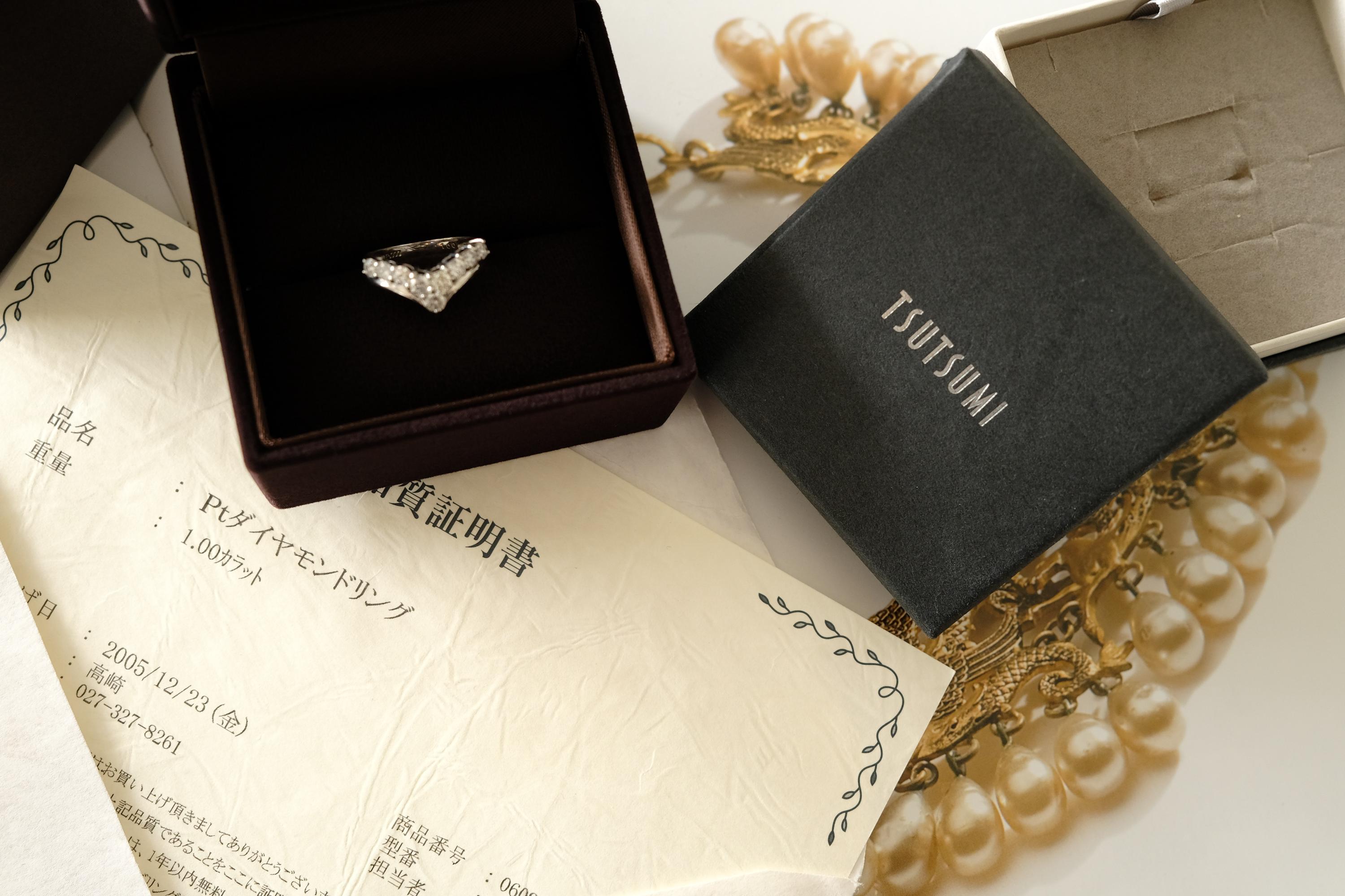 Platinum Diamond Ring 1.00 ct V Shape, Natural Diamonds, Tsutsumi Japan, Size 12 USA 6, Diamond Jewelry, Engagement Ring platinum