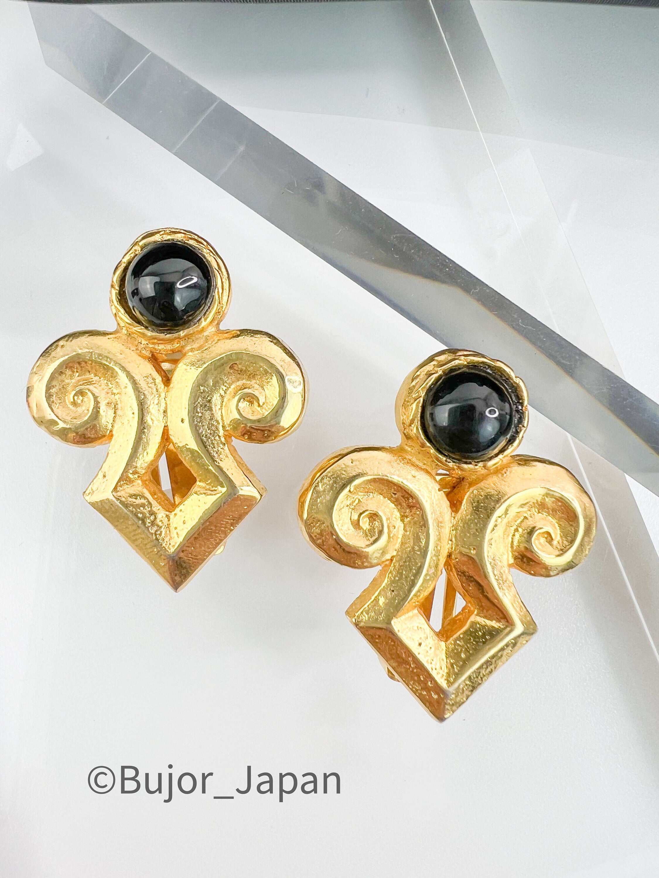 RIPOLI Earrings Vintage, Black Cabochon Made in Italy, Art Deco Bridal Earrings, Wedding Earrings Bridesmaid, Gift for her, Vintage Earrings