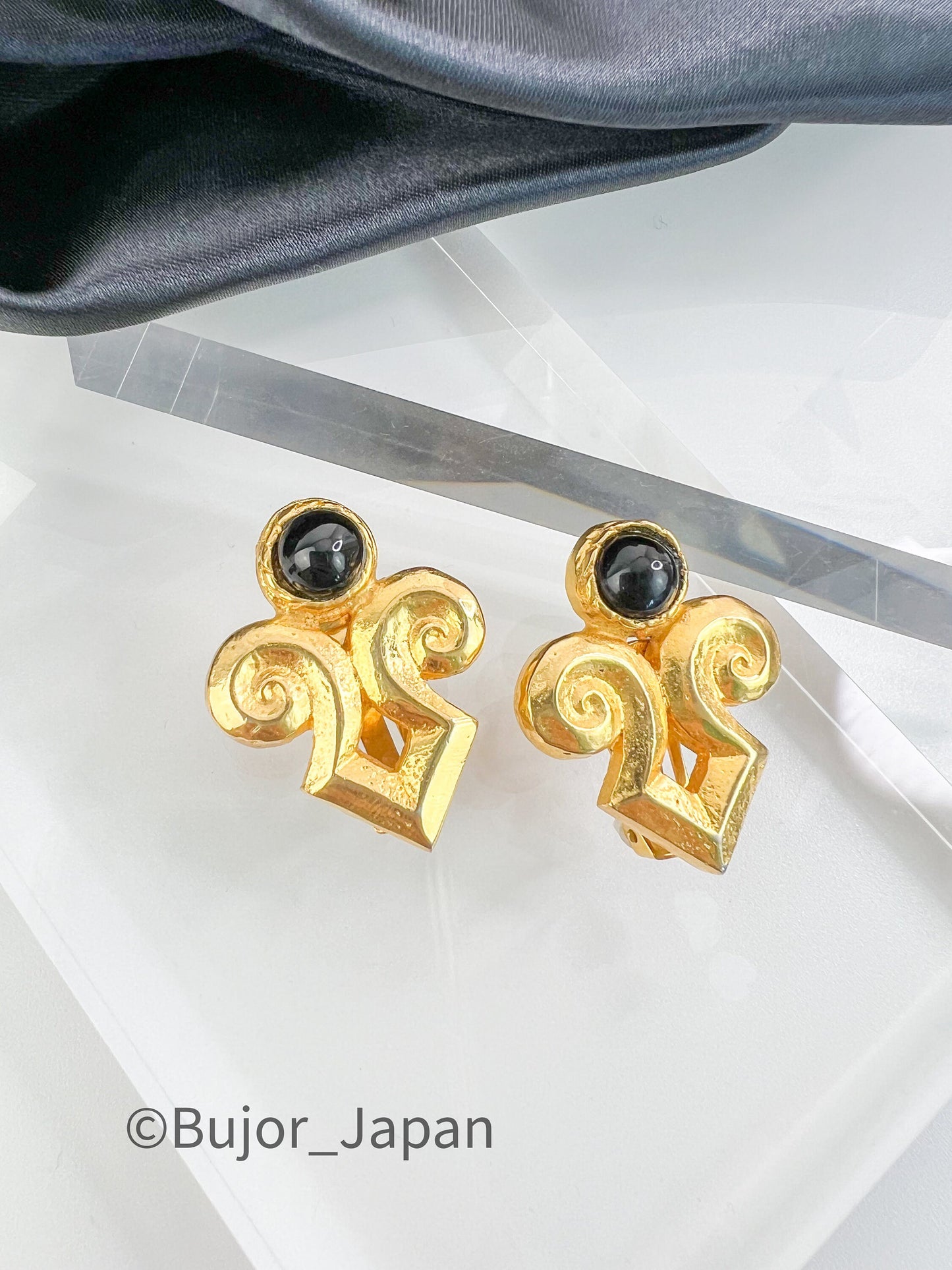 RIPOLI Earrings Vintage, Black Cabochon Made in Italy, Art Deco Bridal Earrings, Wedding Earrings Bridesmaid, Gift for her, Vintage Earrings