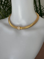 Rare vintage Christian Dior choker necklace with crystal centerpiece and gold-tone charm