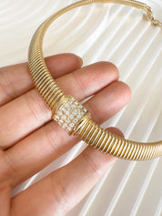 Rare vintage Christian Dior choker necklace with crystal centerpiece and gold-tone charm