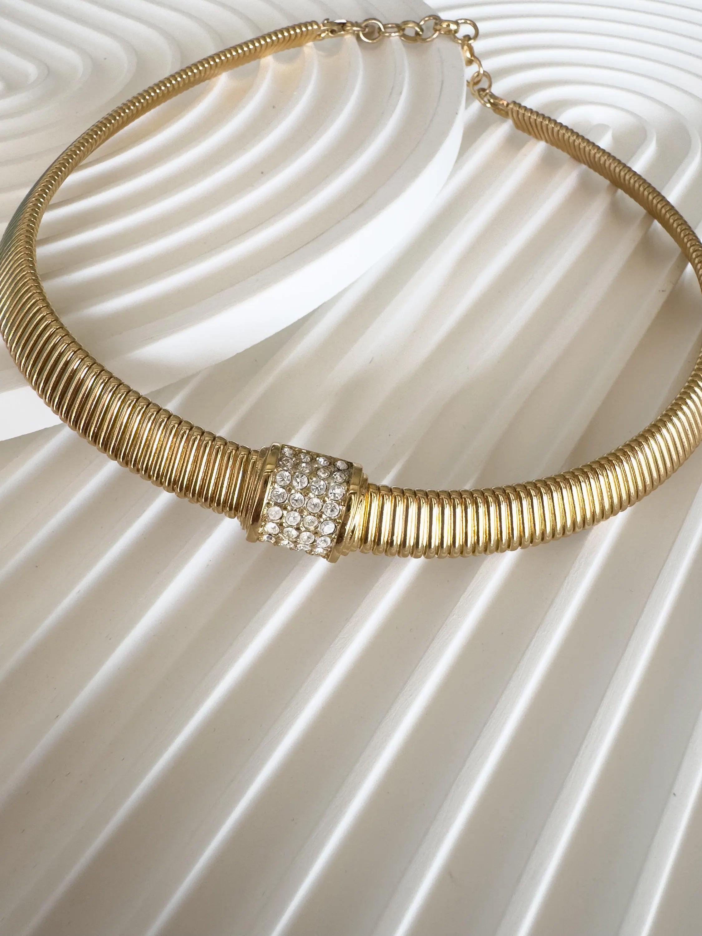 Rare vintage Christian Dior choker necklace with crystal centerpiece and gold-tone charm