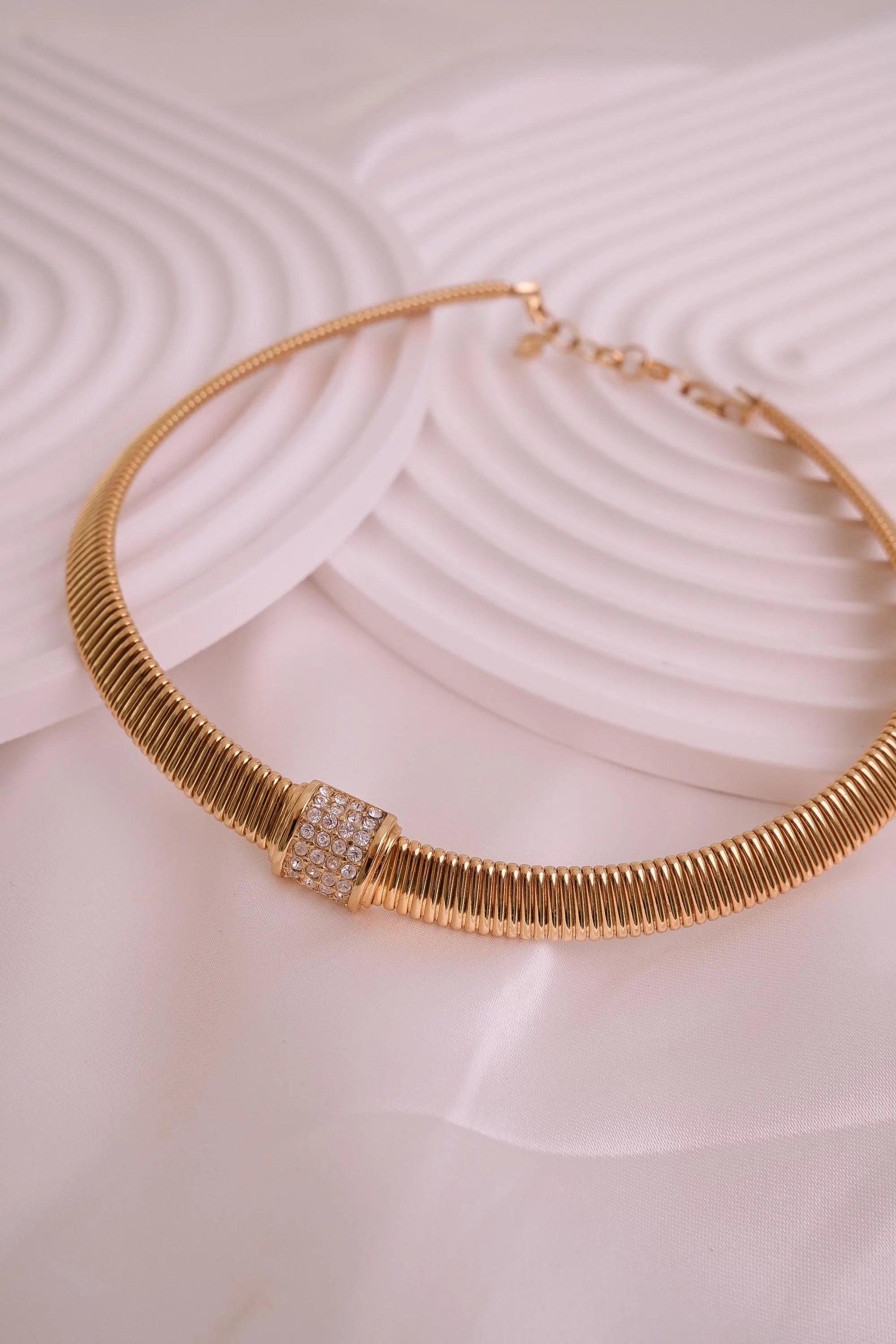 Rare vintage Christian Dior choker necklace with crystal centerpiece and gold-tone charm