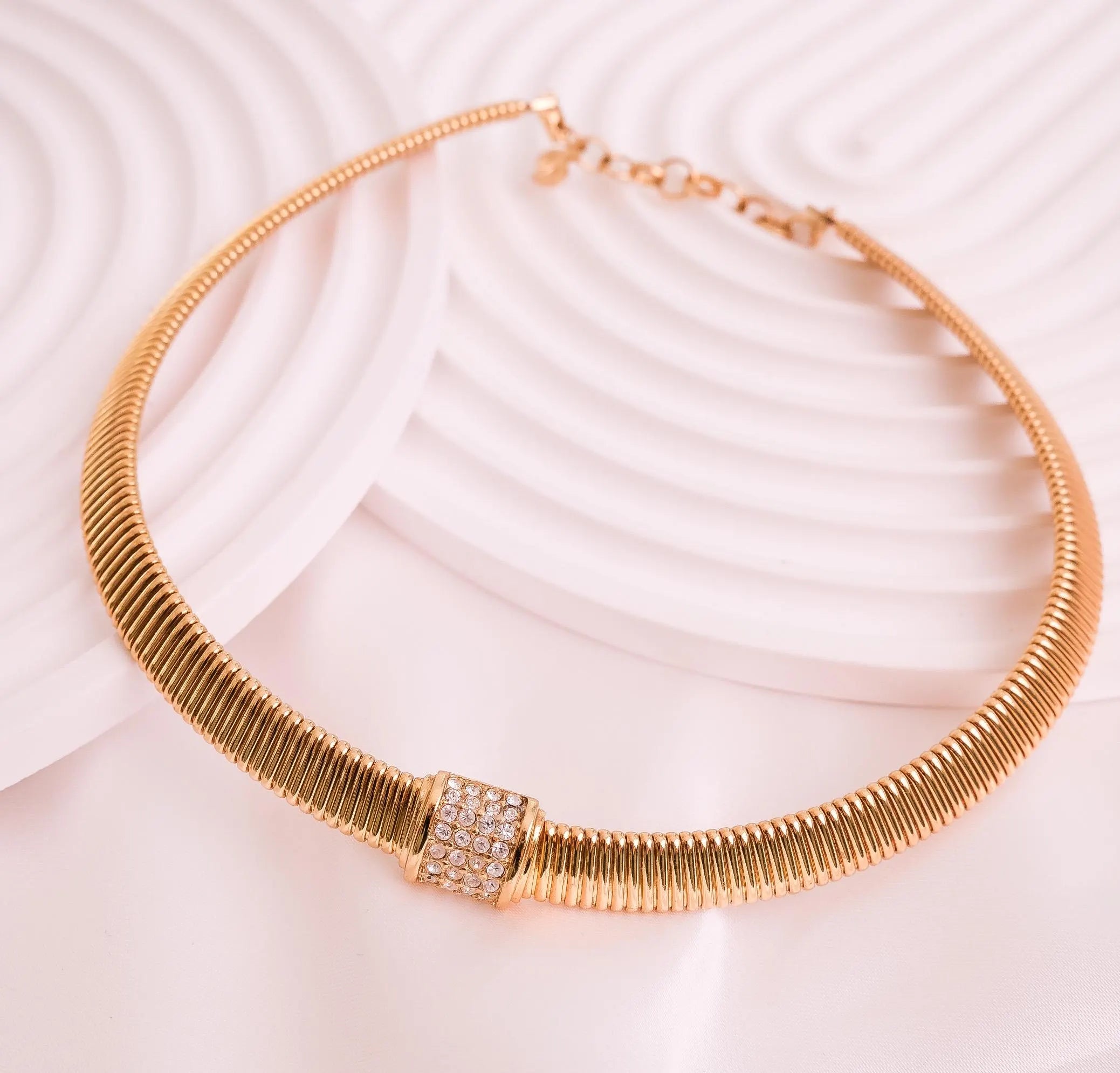 Rare vintage Christian Dior choker necklace with crystal centerpiece and gold-tone charm
