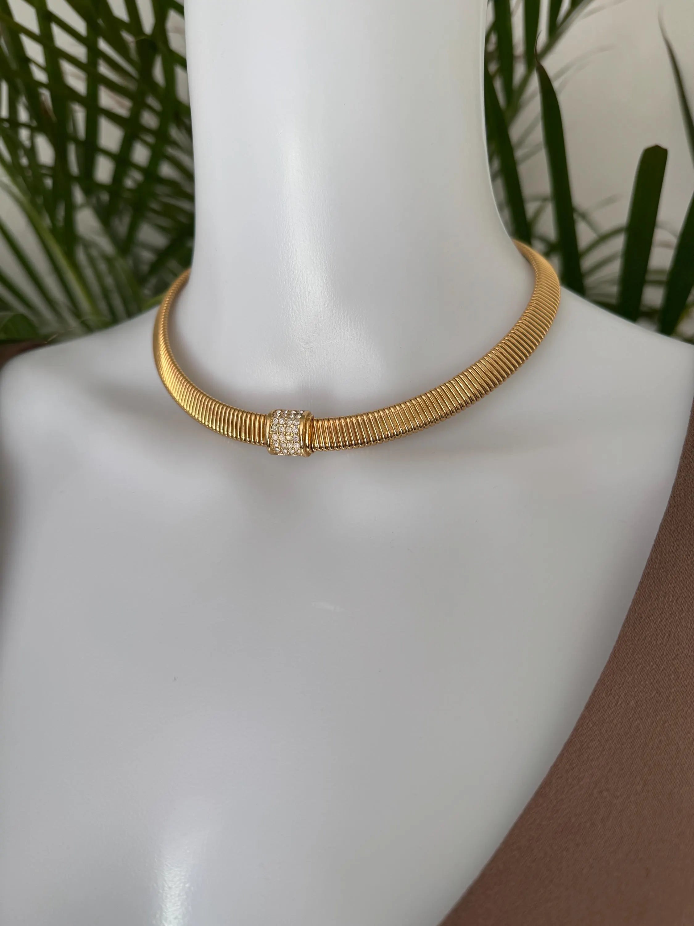 Rare vintage Christian Dior choker necklace with crystal centerpiece and gold-tone charm
