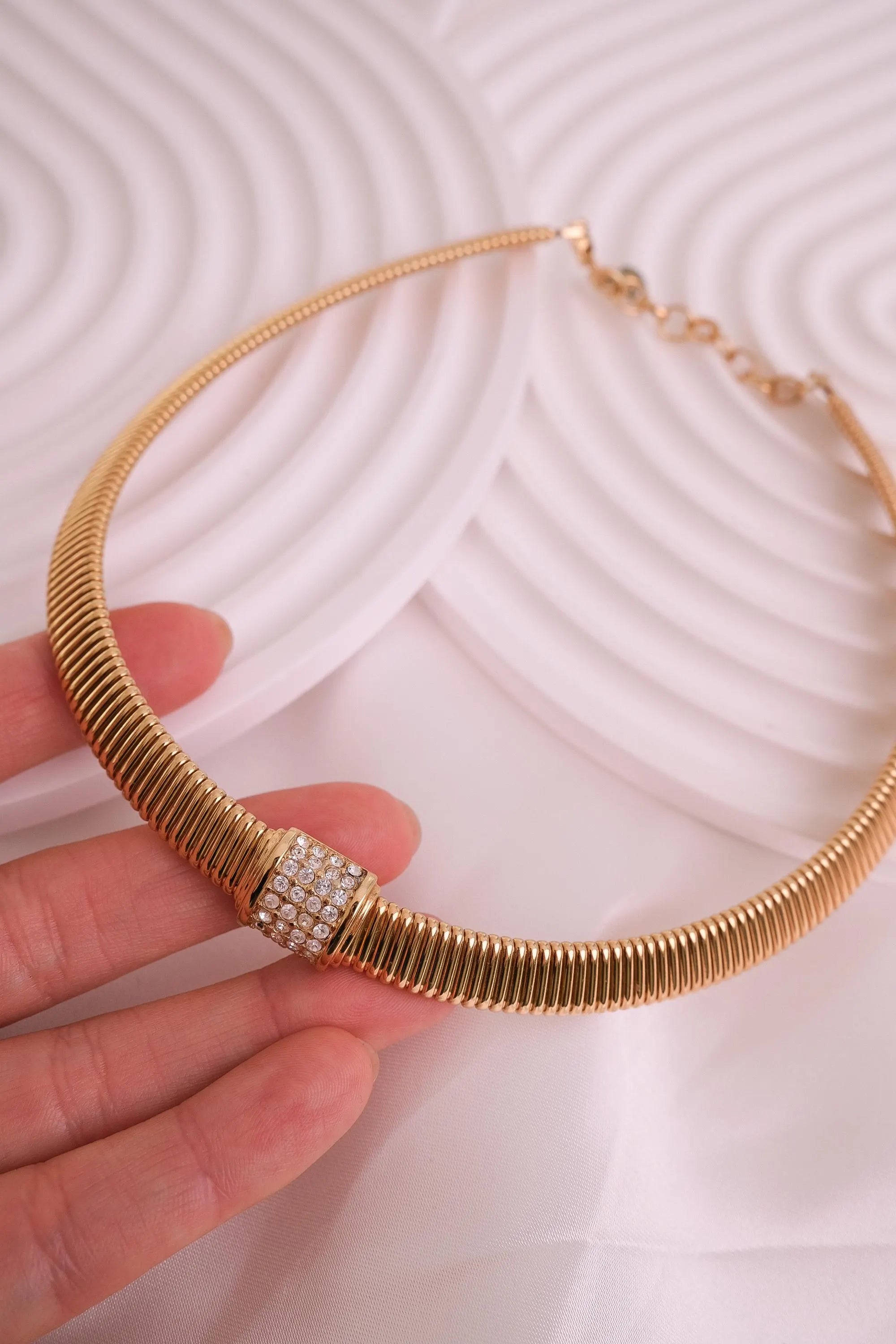 Rare vintage Christian Dior choker necklace with crystal centerpiece and gold-tone charm