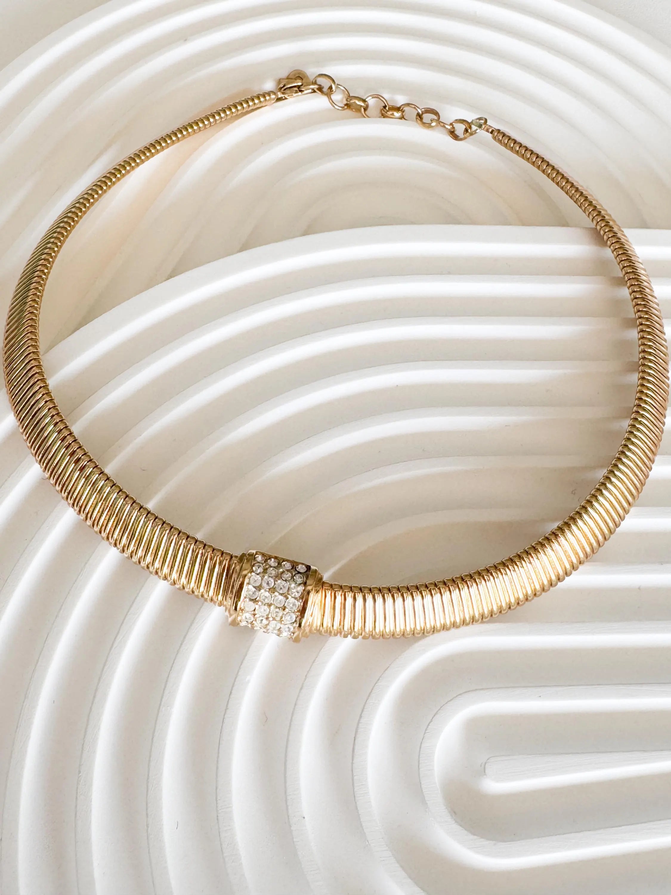 Rare vintage Christian Dior choker necklace with crystal centerpiece and gold-tone charm