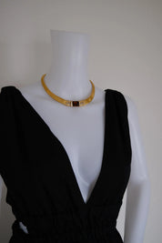 Rare vintage Christian Dior gold-tone ribbed choker necklace with smoky brown faceted crystal centerpiece