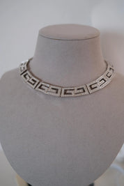 Rare vintage Givenchy crystal G logo choker necklace and matching clip-on earrings set in silver-tone metal