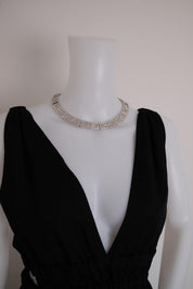 Rare vintage Givenchy crystal G logo choker necklace and matching clip-on earrings set in silver-tone metal