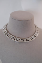 Rare vintage Givenchy crystal G logo choker necklace and matching clip-on earrings set in silver-tone metal