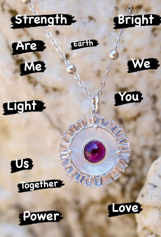 【Rose Rhodolite Rhodium Plated】Lucky Charm Pendant Necklace Evil Eye Sterling Silver925 Mother of Pearl Beautiful