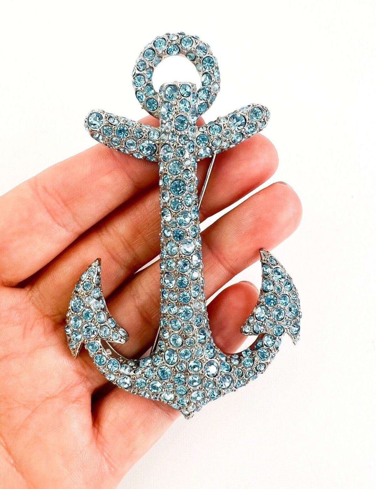 Vintage Sonia Rykiel Paris brooch, Vintage Brooch Pin, Brooch Large, Vintage Rhinestone, Sonia Rykiel Anchor, Jewelry Brooch Blue