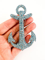 Vintage Sonia Rykiel Paris brooch, Vintage Brooch Pin, Brooch Large, Vintage Rhinestone, Sonia Rykiel Anchor, Jewelry Brooch Blue