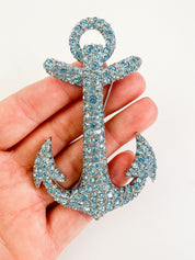 Vintage Sonia Rykiel Paris brooch, Vintage Brooch Pin, Brooch Large, Vintage Rhinestone, Sonia Rykiel Anchor, Jewelry Brooch Blue