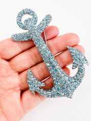 Vintage Sonia Rykiel Paris brooch, Vintage Brooch Pin, Brooch Large, Vintage Rhinestone, Sonia Rykiel Anchor, Jewelry Brooch Blue