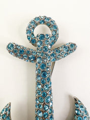 Vintage Sonia Rykiel Paris brooch, Vintage Brooch Pin, Brooch Large, Vintage Rhinestone, Sonia Rykiel Anchor, Jewelry Brooch Blue