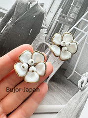 Vintage TRIFARI earrings , vintage Alfred Phillipe Crown trifari Camellia Poured glass earrings , poured glass flower earrings
