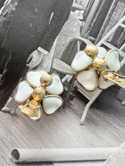 Vintage TRIFARI earrings , vintage Alfred Phillipe Crown trifari Camellia Poured glass earrings , poured glass flower earrings