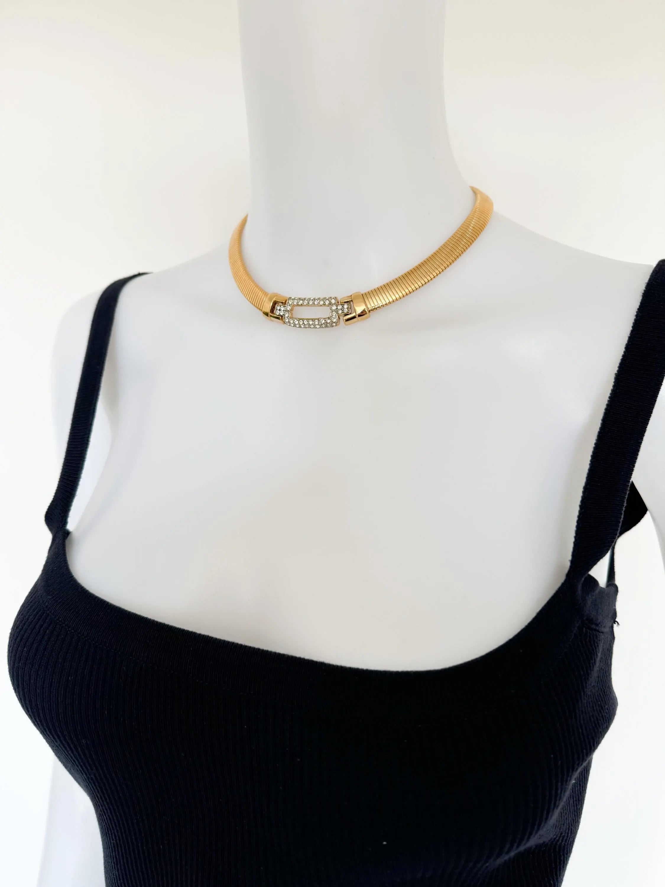 Vintage Givenchy Necklace, Vintage Gold Tone Necklace Gaspipe Necklace, Vintage Choker Necklace, Jewelry for Women, Gold Chain, Gift for her