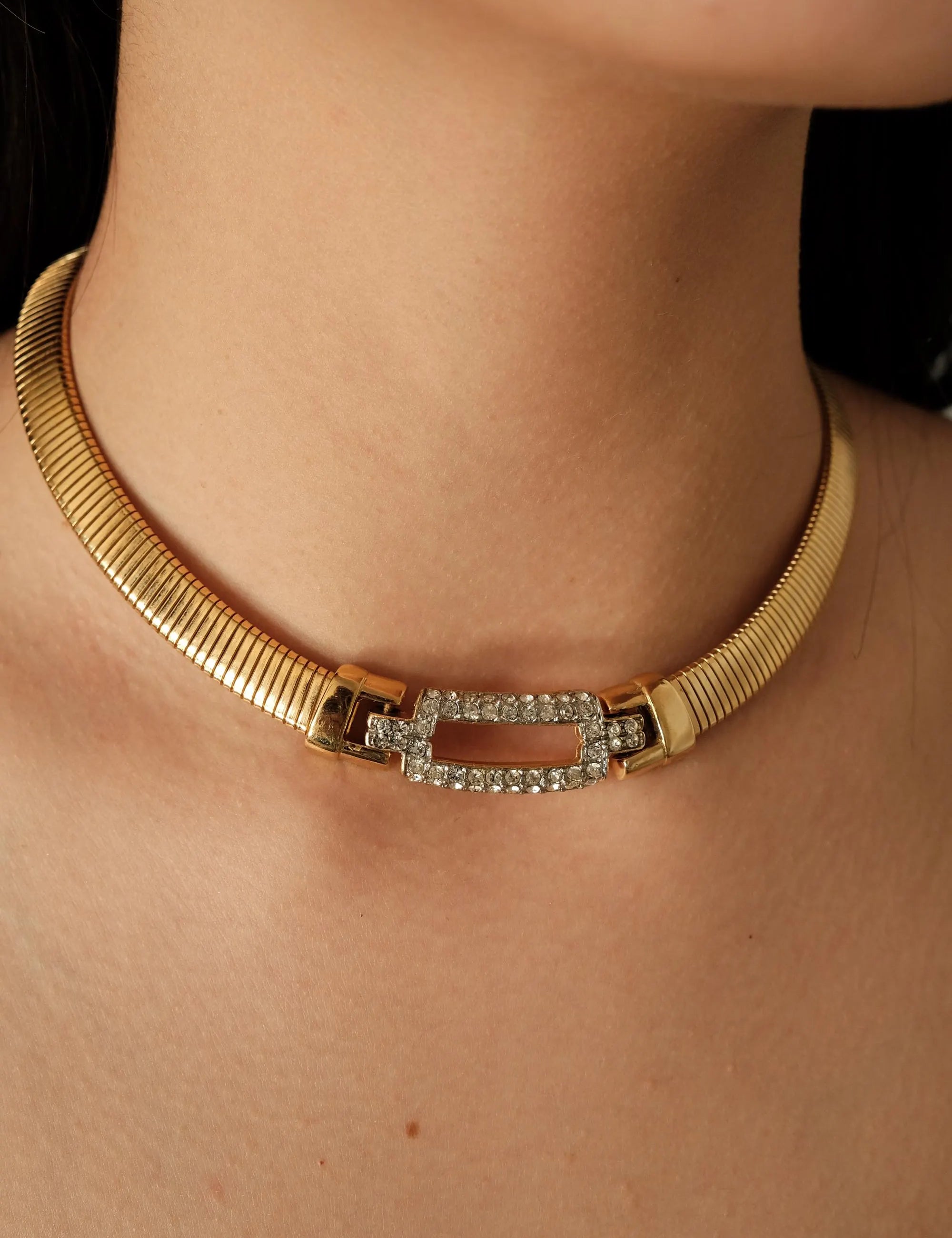 Vintage Givenchy Necklace, Vintage Gold Tone Necklace Gaspipe Necklace, Vintage Choker Necklace, Jewelry for Women, Gold Chain, Gift for her