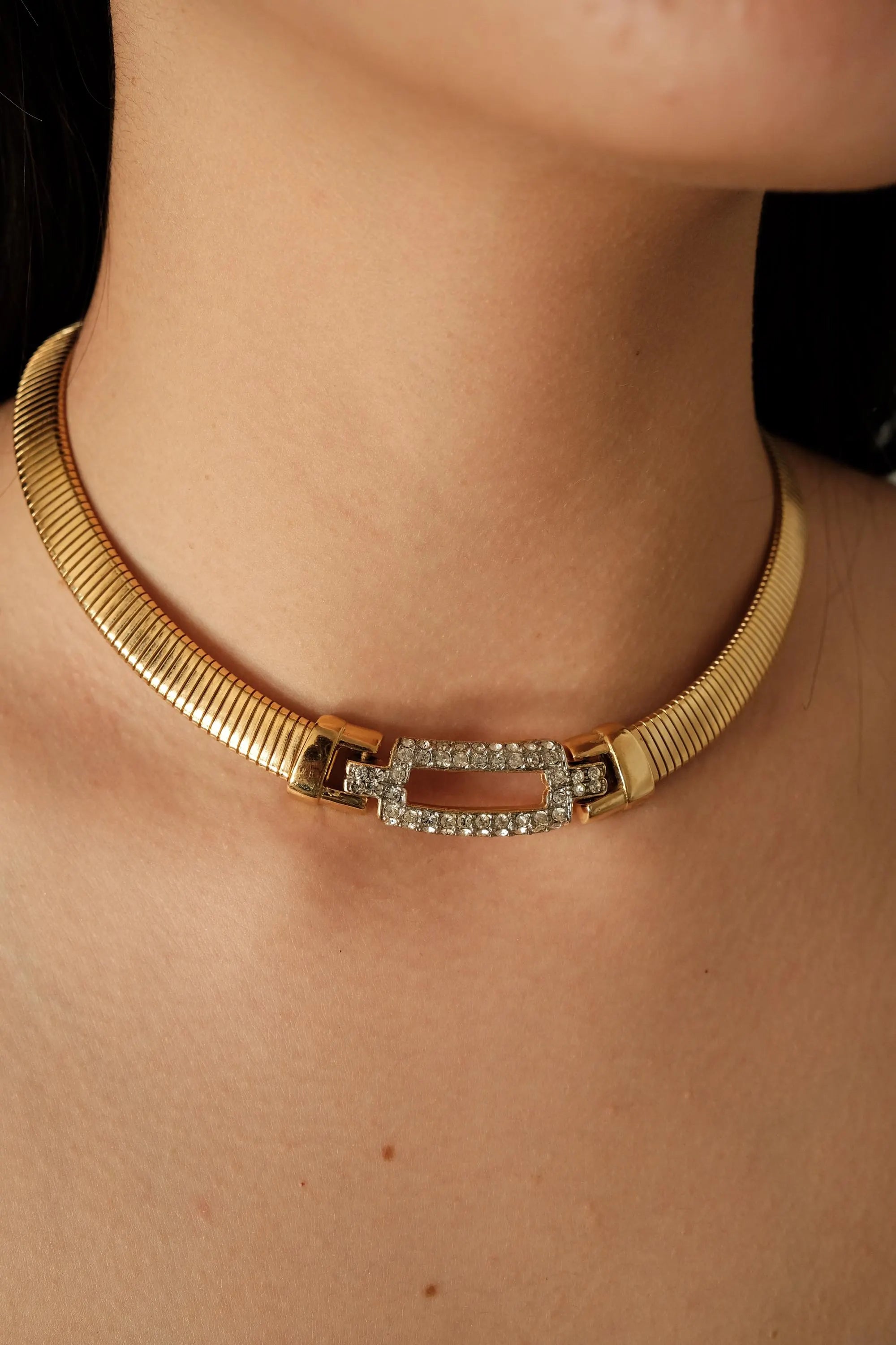 Vintage Givenchy Necklace, Vintage Gold Tone Necklace Gaspipe Necklace, Vintage Choker Necklace, Jewelry for Women, Gold Chain, Gift for her