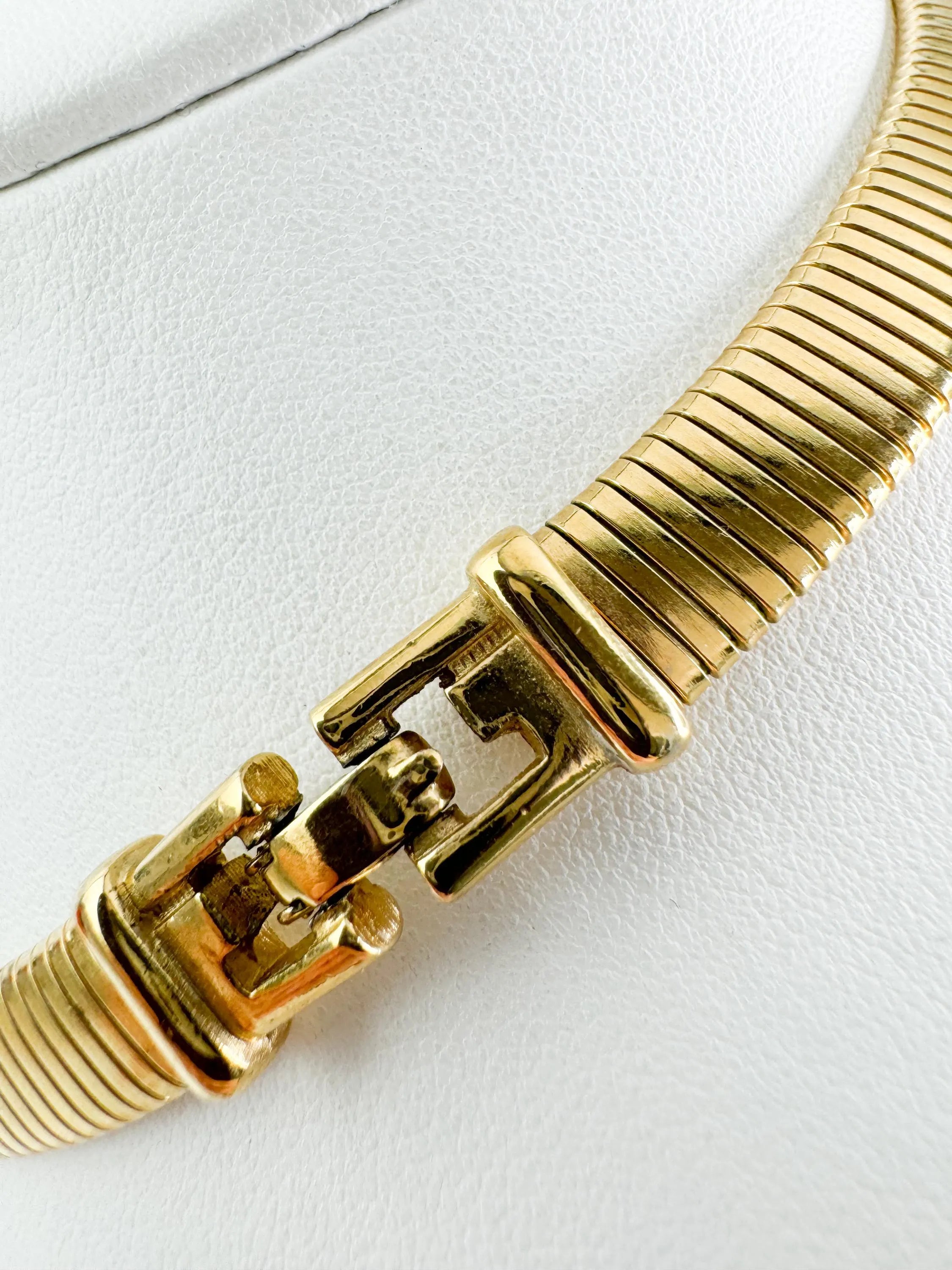 Vintage Givenchy Necklace, Vintage Gold Tone Necklace Gaspipe Necklace, Vintage Choker Necklace, Jewelry for Women, Gold Chain, Gift for her