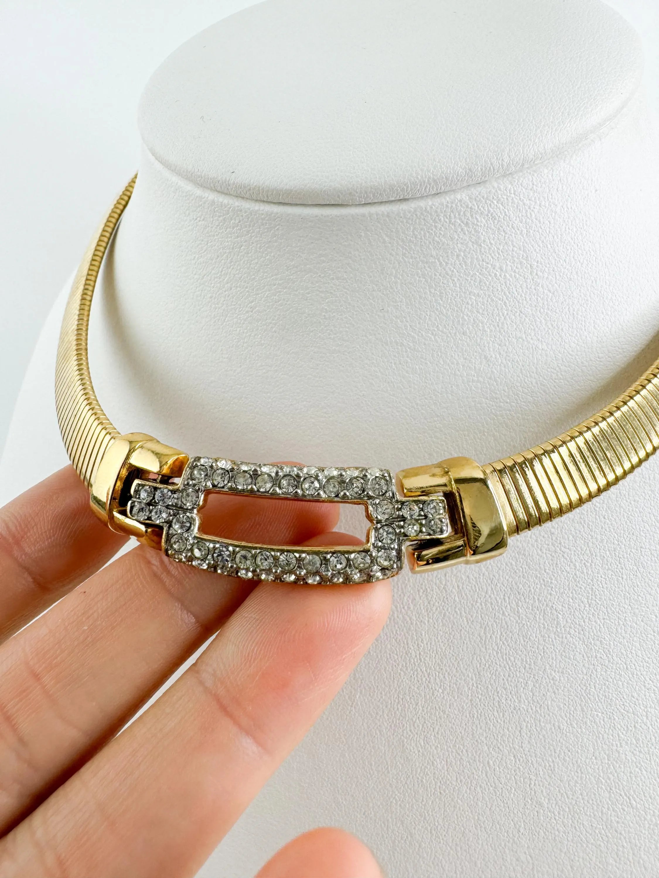 Vintage Givenchy Necklace, Vintage Gold Tone Necklace Gaspipe Necklace, Vintage Choker Necklace, Jewelry for Women, Gold Chain, Gift for her