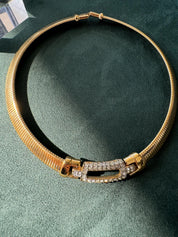 Vintage Givenchy Necklace, Vintage Gold Tone Necklace Gaspipe Necklace, Vintage Choker Necklace, Jewelry for Women, Gold Chain, Gift for her