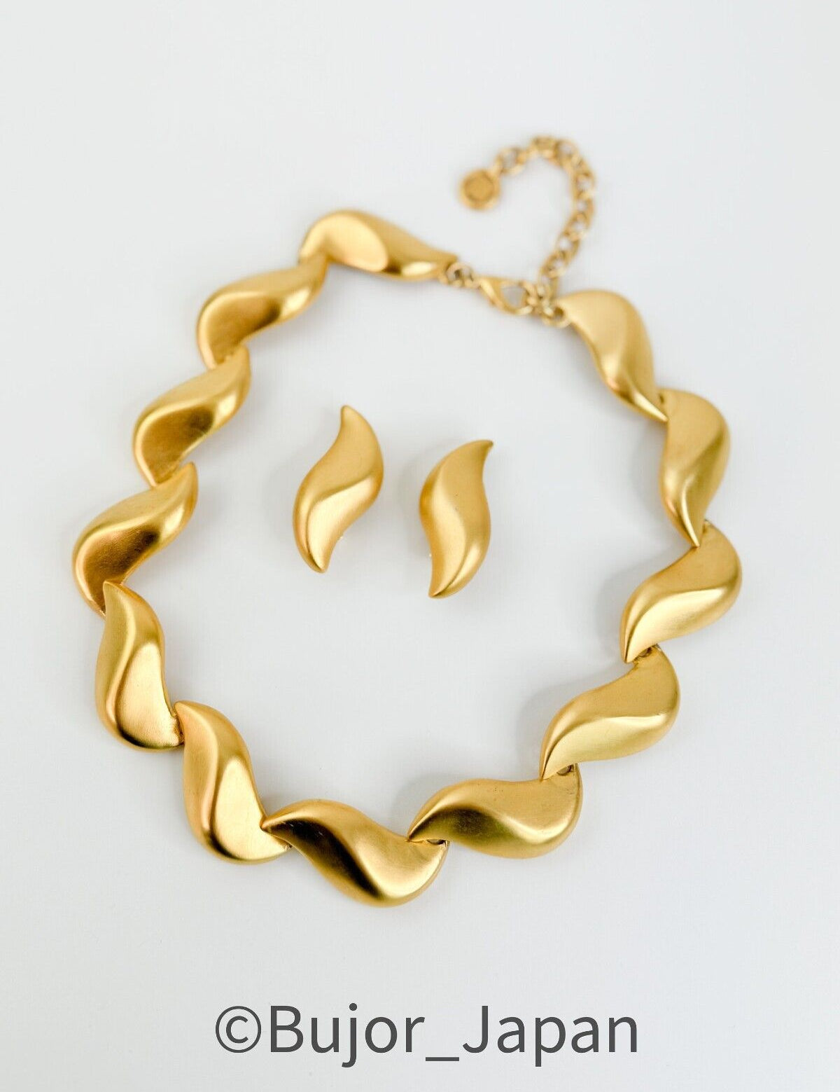 Vintage Givenchy Necklace Earrings Sets, Jewelry Sets, Matte Gold Necklace Givenchy Earrings set flame leaf earrings, Gold Earrings Gift