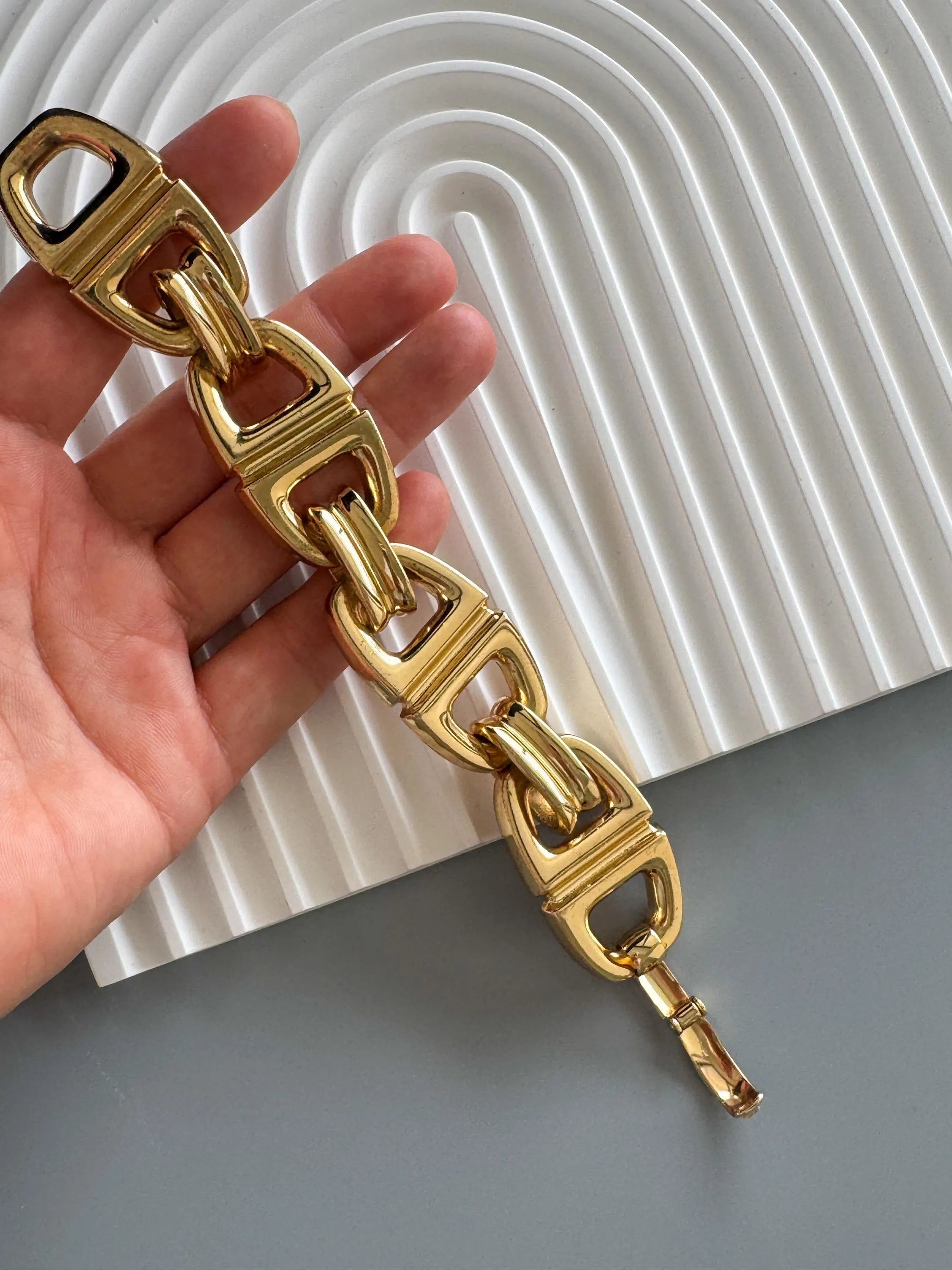 Vintage 1970s Dior Bracelet, Gold plated  Chunky Anchor Chain Link, Signed Christian Dior Jewelry, Statement Designer Bracelet 19cm / 7.48in