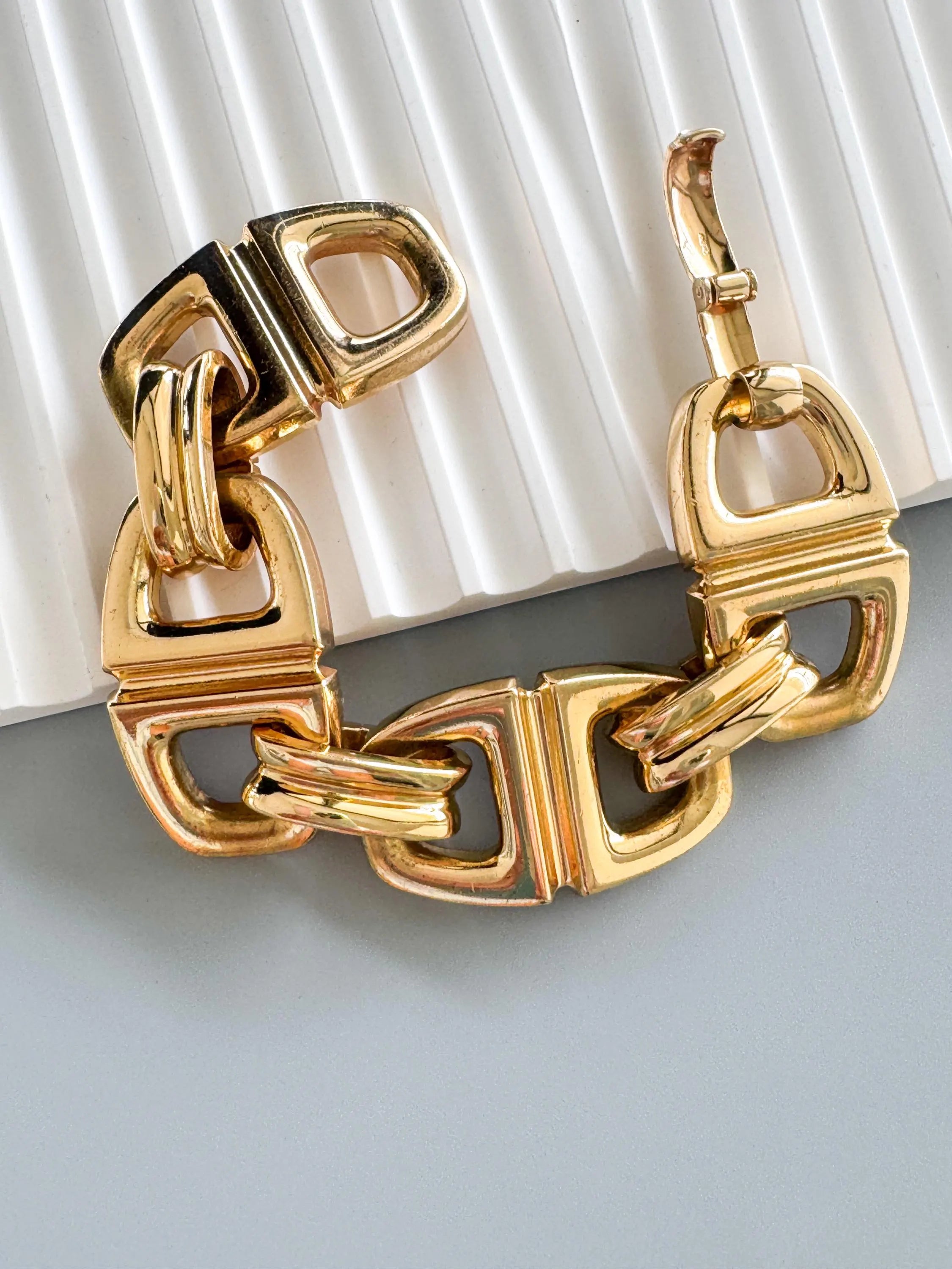 Vintage 1970s Dior Bracelet, Gold plated  Chunky Anchor Chain Link, Signed Christian Dior Jewelry, Statement Designer Bracelet 19cm / 7.48in