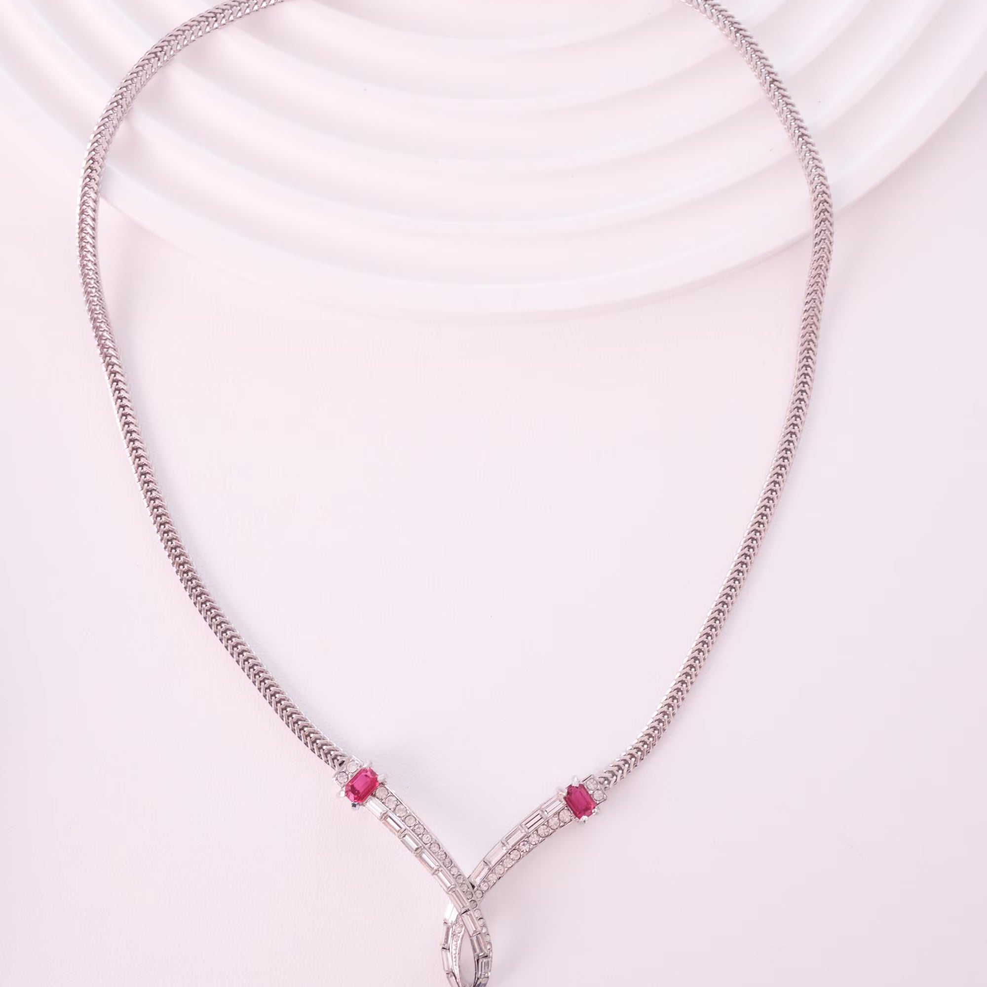 Vintage Attwood and Sawyer silver statement choker with ruby red crystals and clear rhinestones