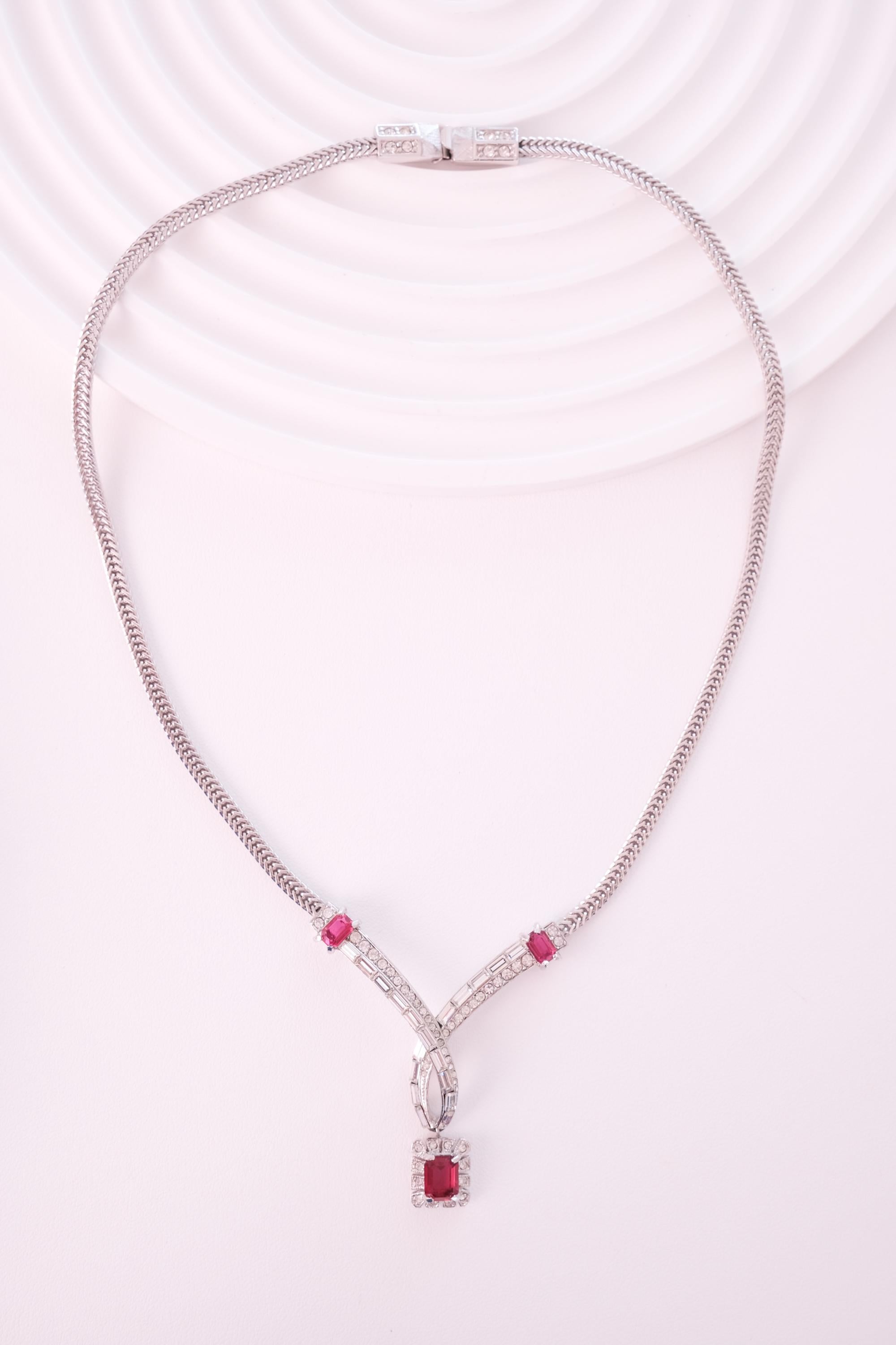 Vintage Attwood and Sawyer choker featuring sparkling rhinestones and ruby crystal accents