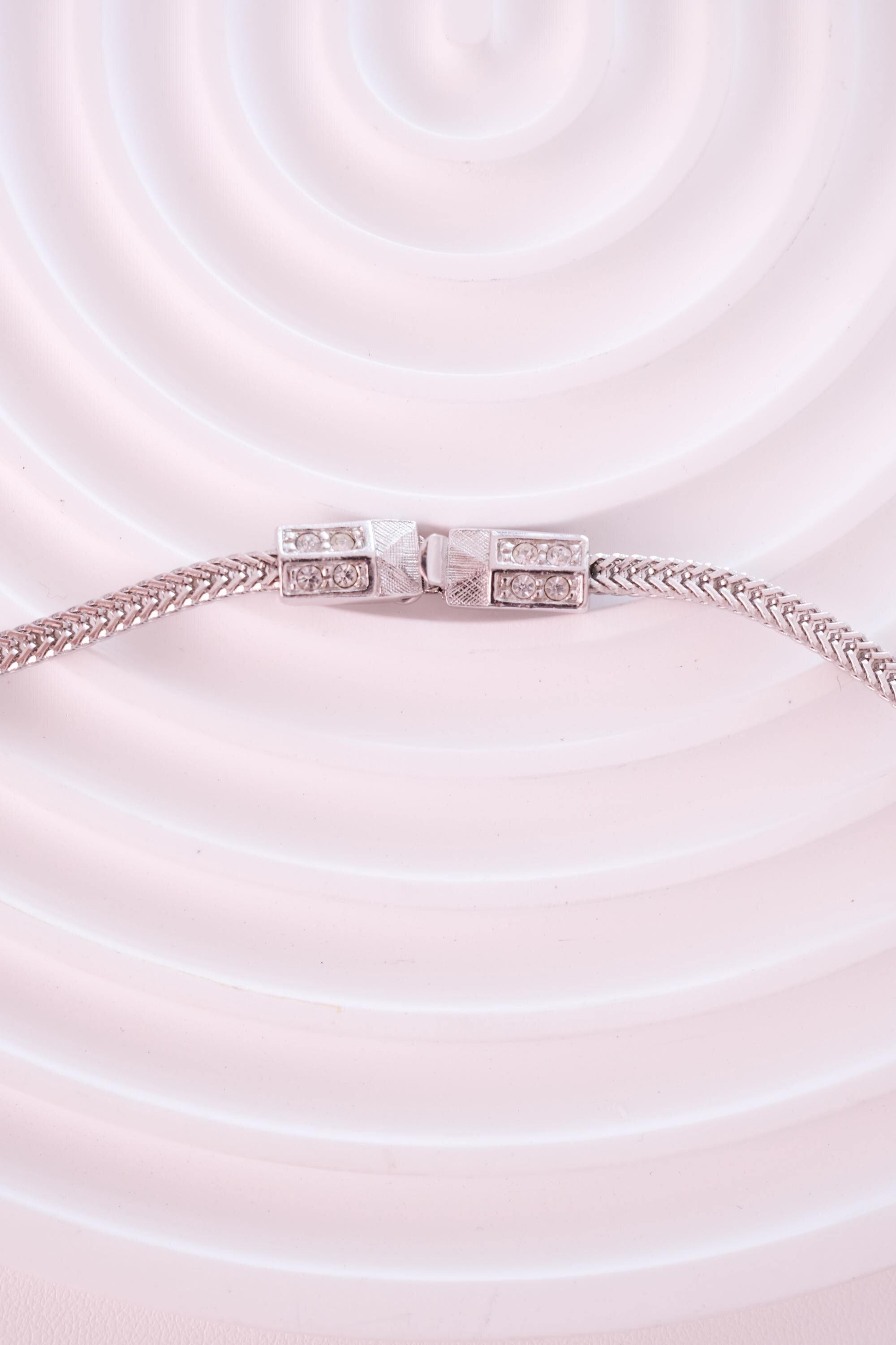 Vintage Attwood and Sawyer silver choker necklace with ruby red crystals and rhinestones