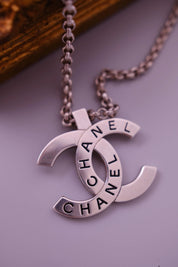 Vintage CHANEL 1998 98P silver-tone CC logo pendant necklace, made in France