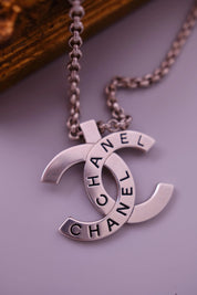 Vintage CHANEL 1998 98P silver-tone CC logo pendant necklace, made in France