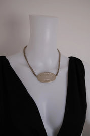 Vintage CHANEL 2000 silver-tone multi-chain choker necklace with oversized CHANEL centerpiece and iconic CC logo
