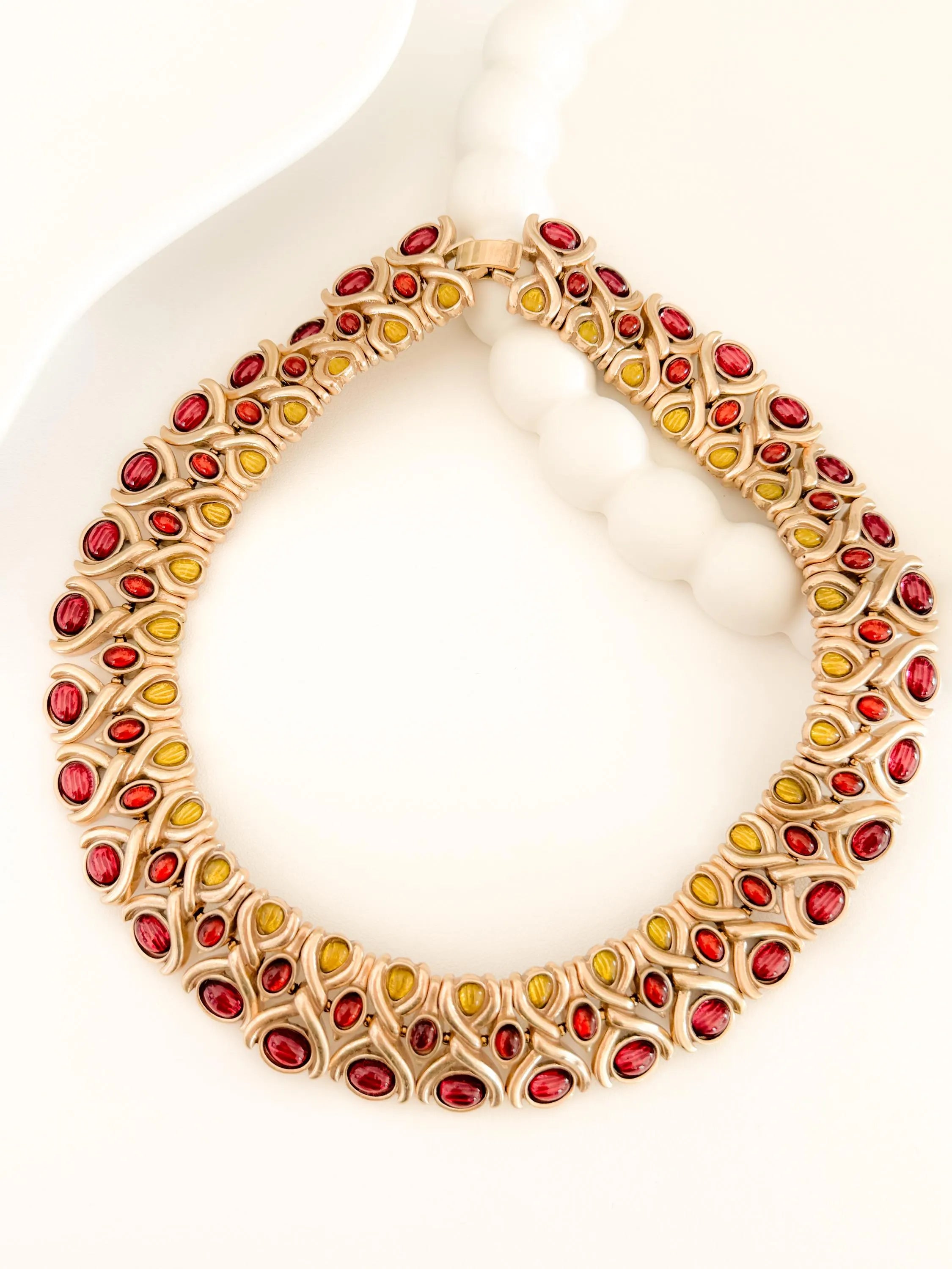 Vintage cabochon charm choker necklace, bridal style link chain women jewelry