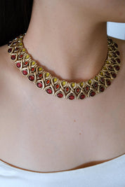Vintage cabochon charm choker necklace, bridal style link chain women jewelry