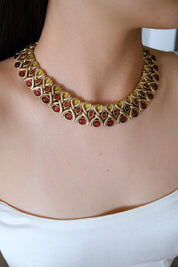 Vintage cabochon charm choker necklace, bridal style link chain women jewelry