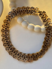 Vintage cabochon charm choker necklace, bridal style link chain women jewelry