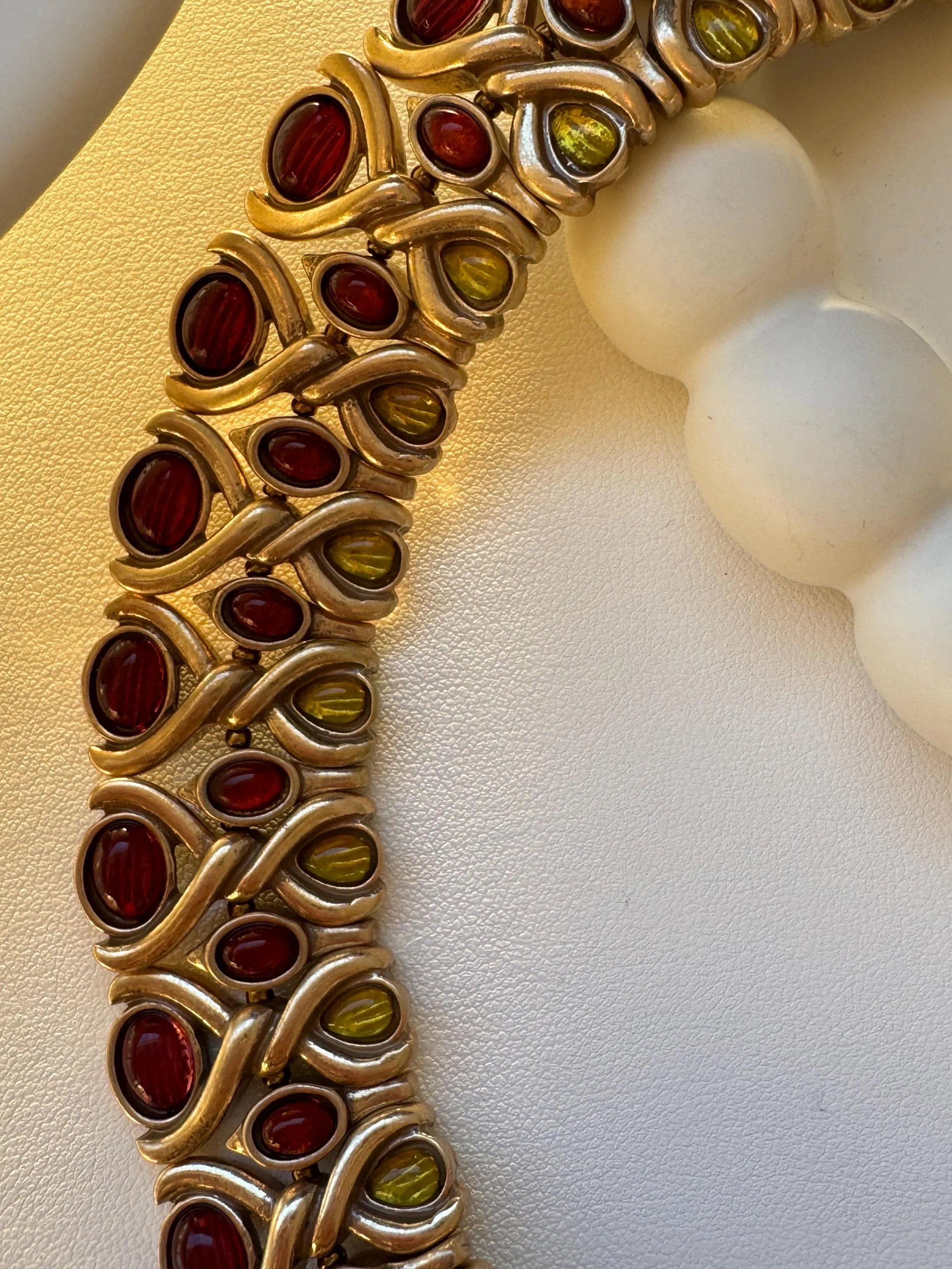 Vintage cabochon charm choker necklace, bridal style link chain women jewelry