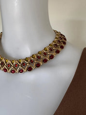 Vintage cabochon charm choker necklace, bridal style link chain women jewelry