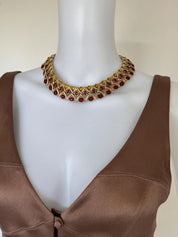 Vintage cabochon charm choker necklace, bridal style link chain women jewelry