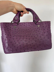 Vintage Celine Paris Made in Italy Top Handle  Handbag bag Triomphe Boogie Ostrich purple leather beautiful vintage bag